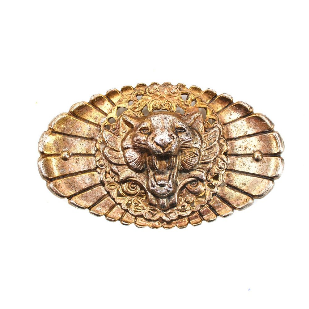 Vintage Belt BUCKLE Large Tiger Lion Wings Gold/Bronze  Metal Ornate 5.5" x 3"